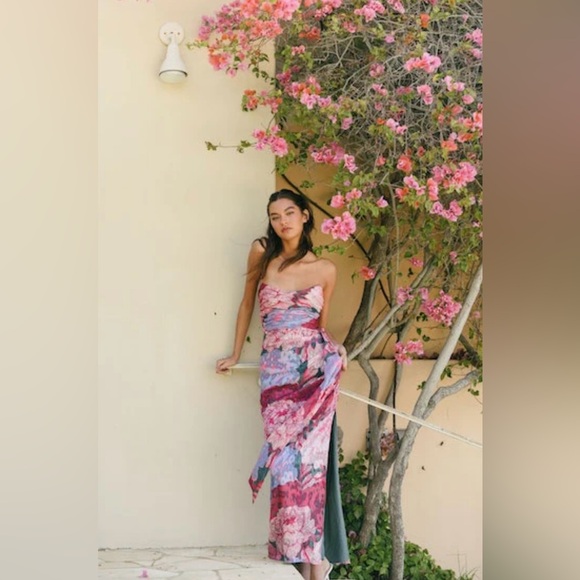 Hutch Julietta Strapless Chiffon Side-Slit Column Gown Size 10 Anthropologie - Picture 7 of 13